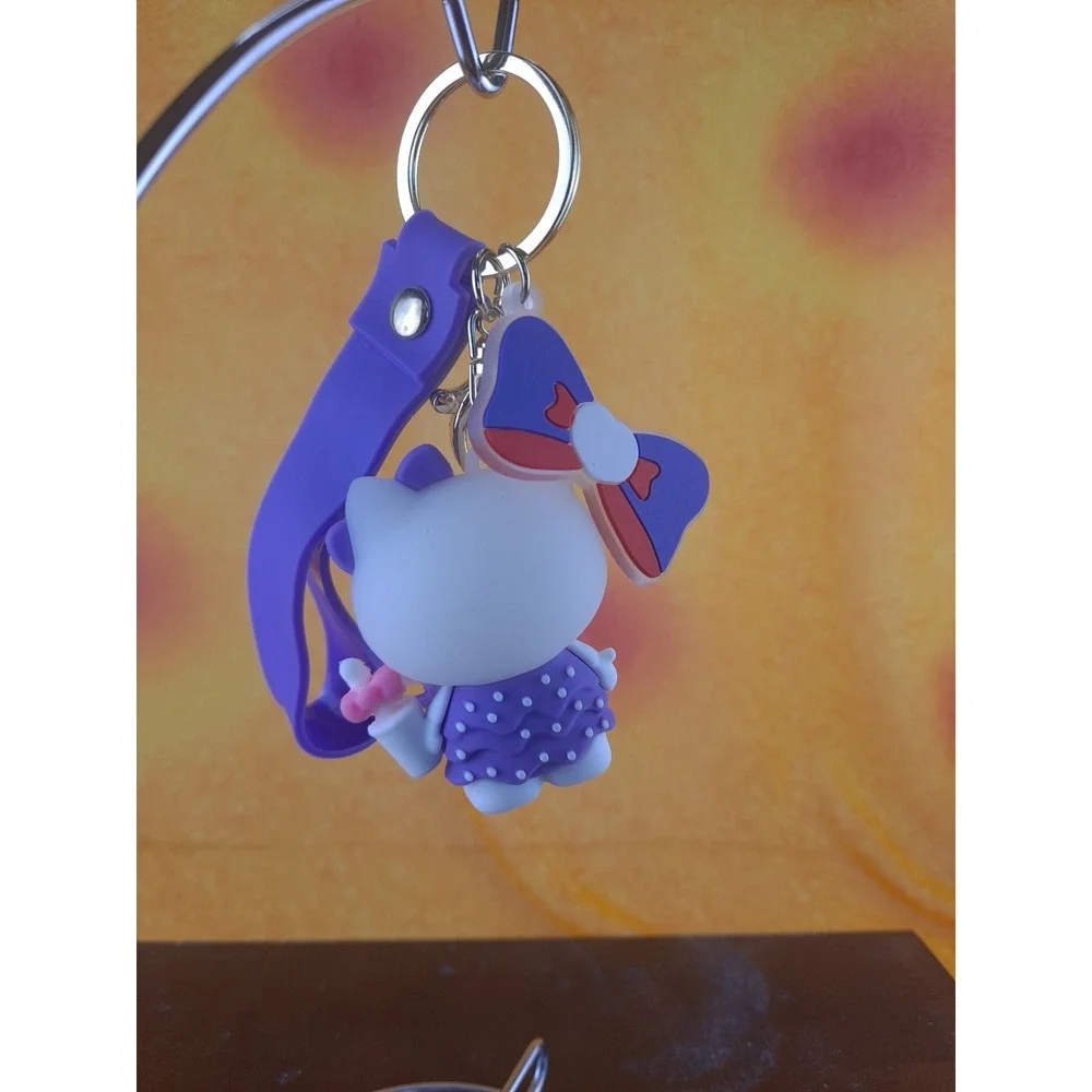 New Hello Kitty PVC 3D Backpack Purse Charm Keychain Purple Dress With Polka-Dot